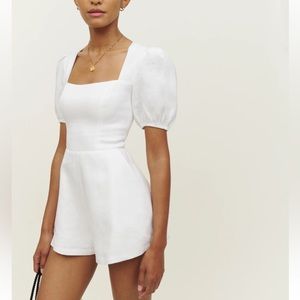 Reformation Dionne Linen Romper, White, Size 6